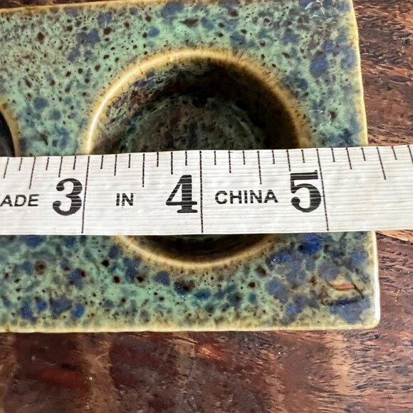 Two Vintage Pier 1 Ceramic Tea Light Candle Holders With Textured Blue Green & R - Picture 7 of 8